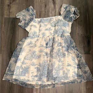 Blue & White toile puff sleeve dress